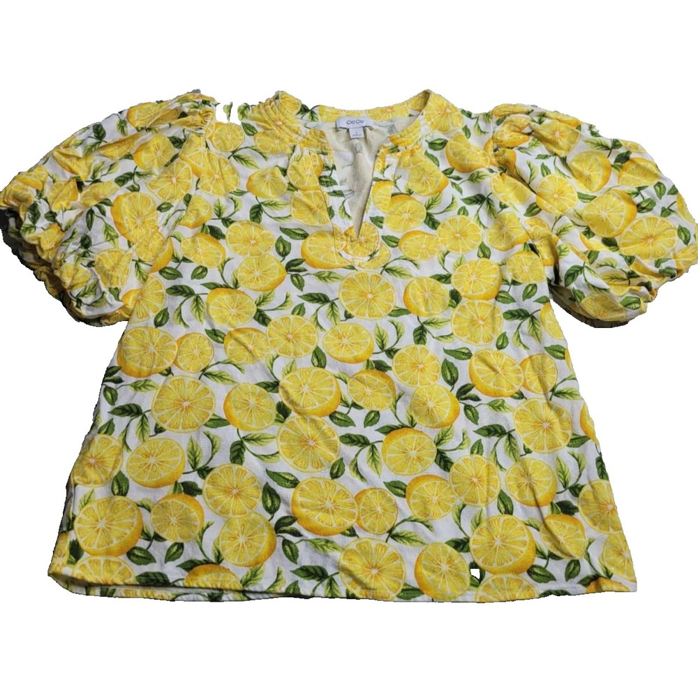 Cece Lemon Print Puff Sleeve Blouse Women's‎ Medium